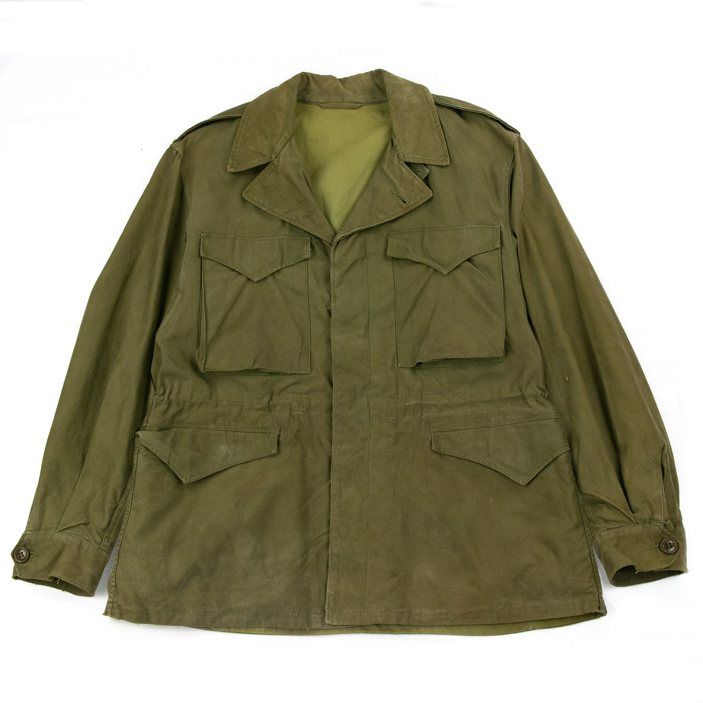 Vintage 1940s M-1943 US Army WWII Military Field Jacket Olive Green - M Front