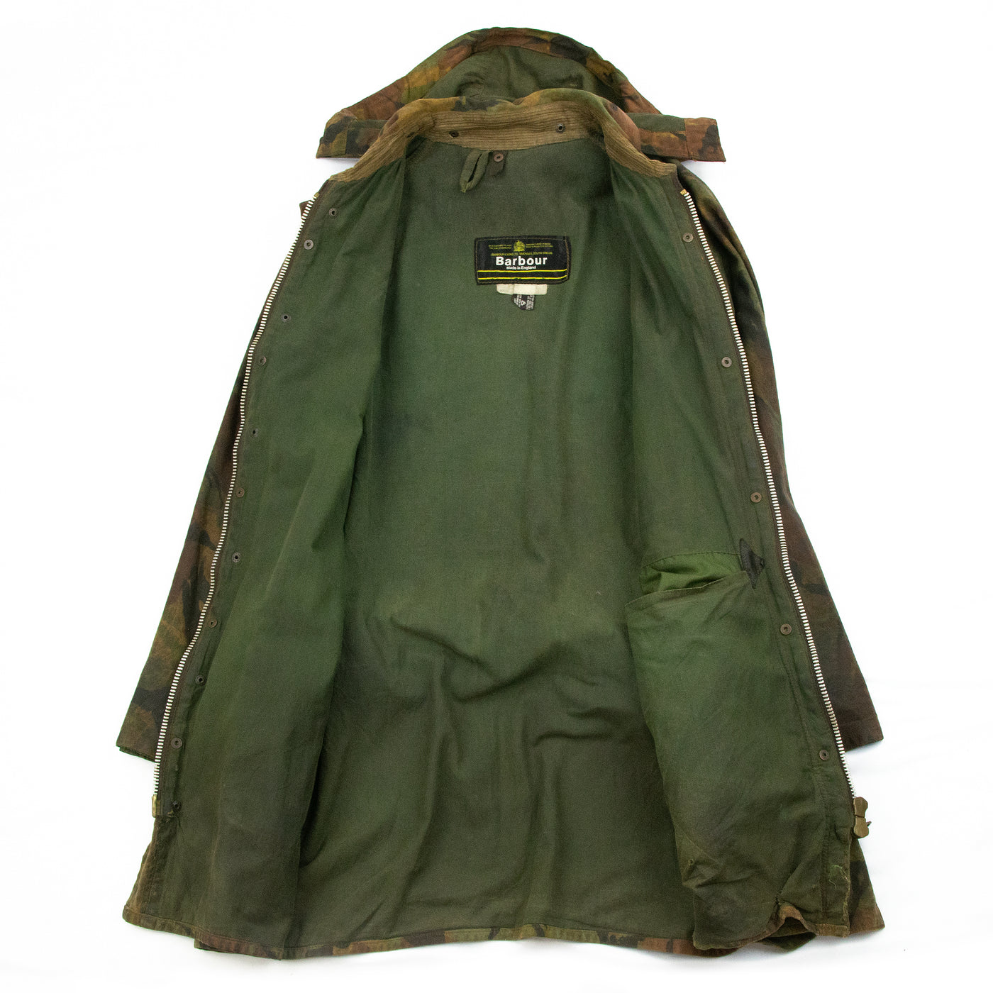 Vintage 1980's Barbour One Crest Waxed Cotton British Falklands DPM Camouflage Jacket Inside