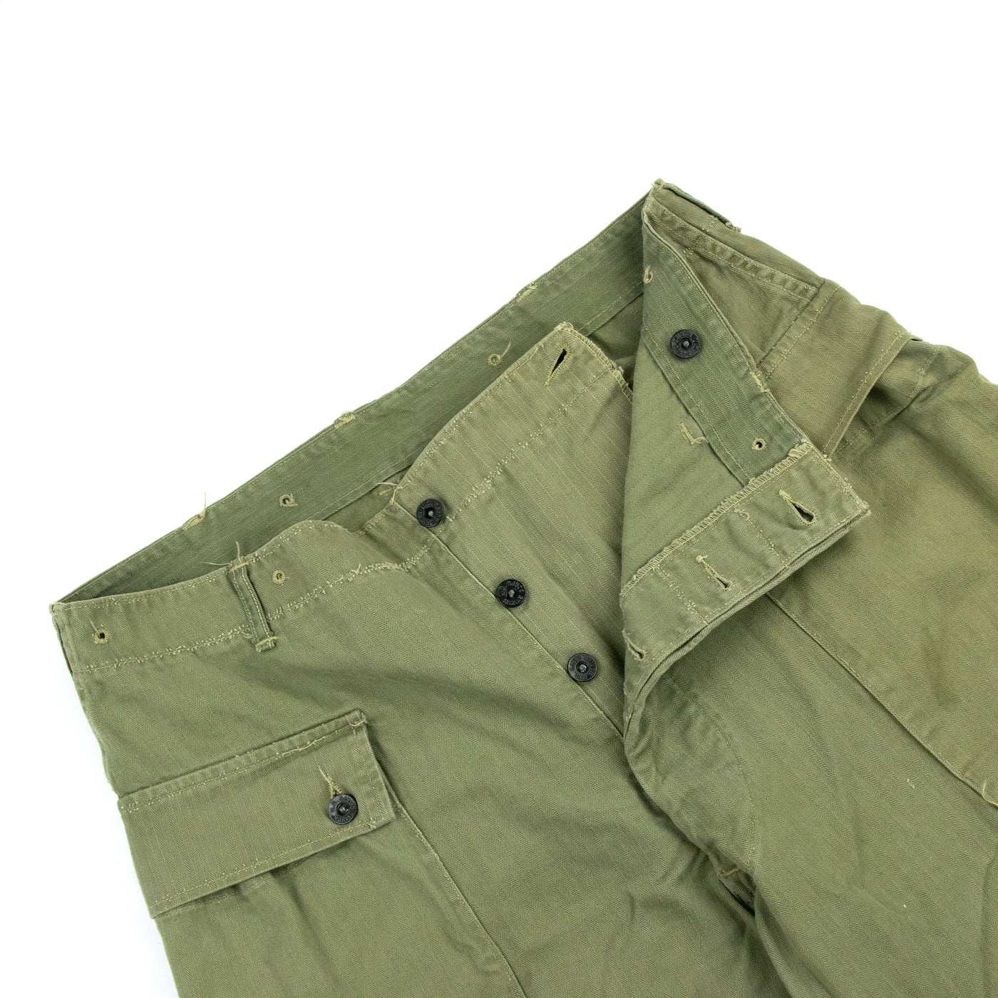 Vintage 1940s US Army USMC P-44 'Monkey Pants' Herringbone Twill Military Combat Trousers - 34 Buttons