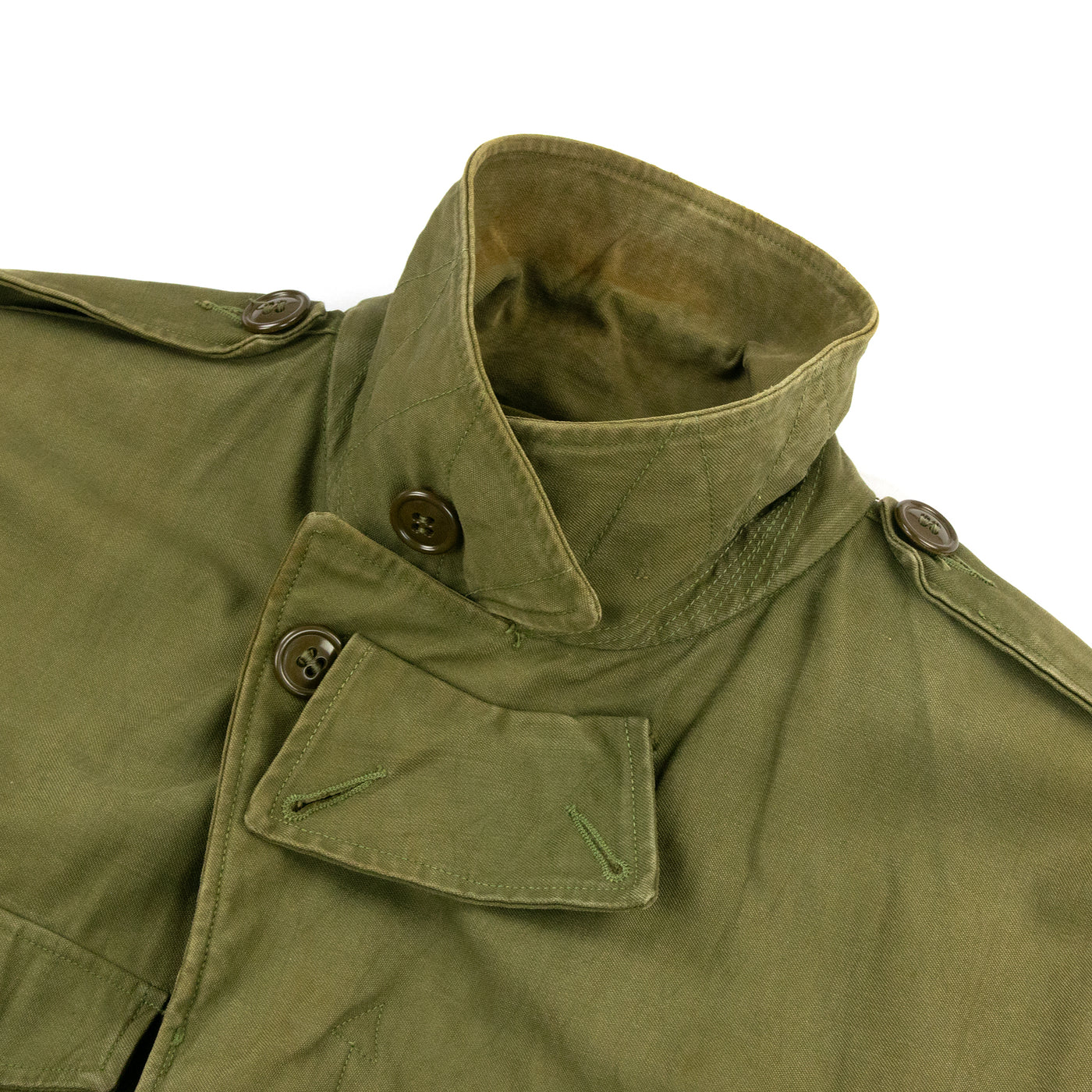 Vintage 1940s M-1943 US Army WWII Military Field Jacket Olive Green - M Neck