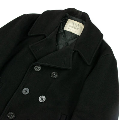 Vintage USN Vietnam Era US Navy Civilian Issue Kersey Wool Pea Coat Reefer Jacket - L Front