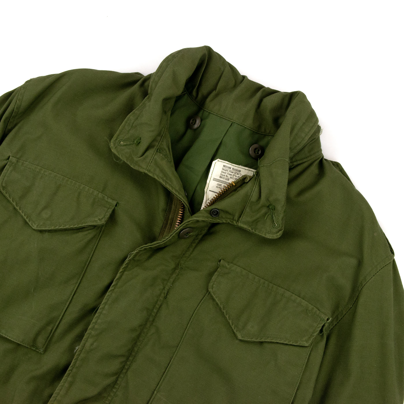 Vintage US Army Alpha Industries M-65 Cotton Sateen Military Field Jacket 0G-107 Green - M Front