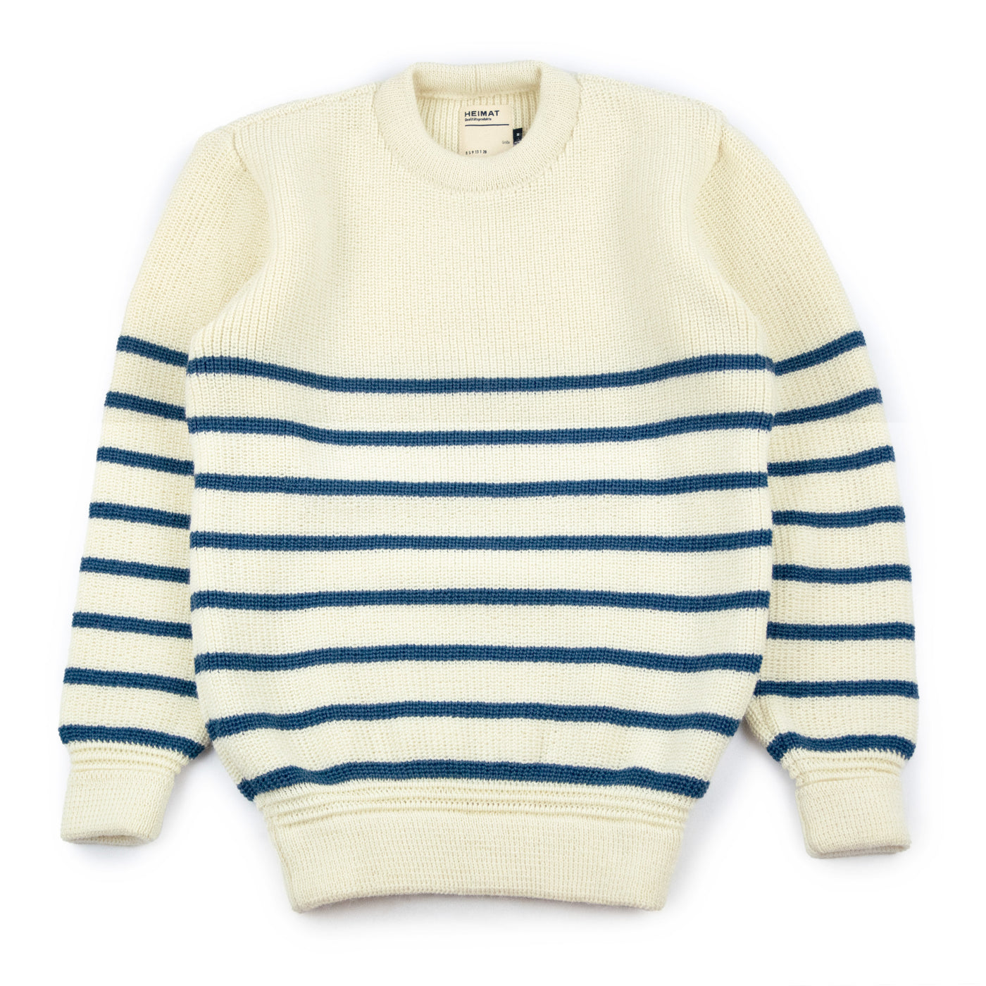 Heimat Signal Stripe Rollkragen Virgin Wool Sweater Seashell / Trail Blue Front