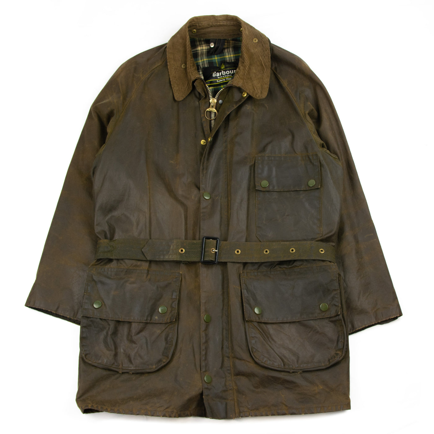 Vintage 1970s Barbour 1 Crest Solway Zipper Brown Wax Jacket Coat Made In England - L