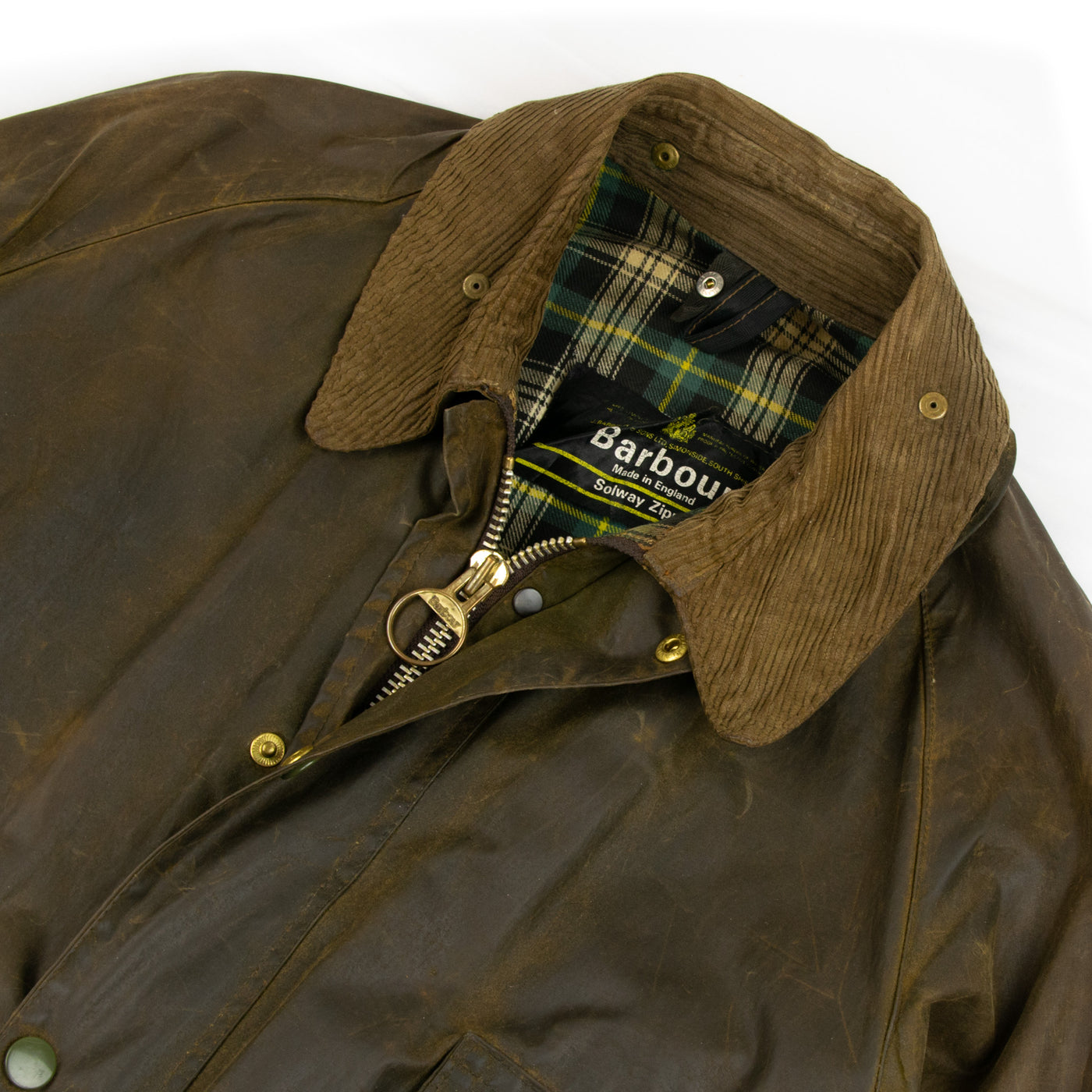 Vintage 1970s Barbour 1 Crest Solway Zipper Brown Wax Jacket Coat Made In England - L