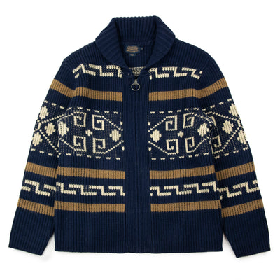 Pendleton Original Westerley Lambswool Cardigan Sweater Navy / Brown Front