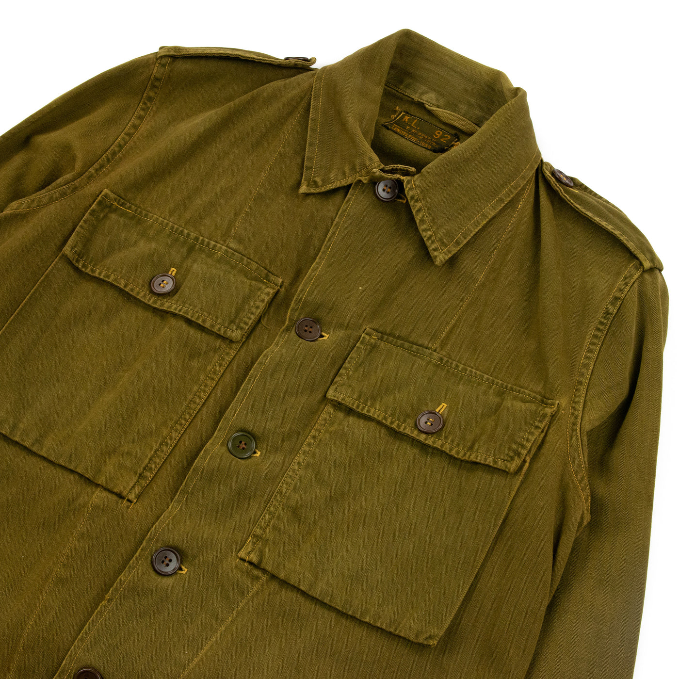 Vintage 1950s Dutch Army Military HBT Field Shirt Brown - S Front