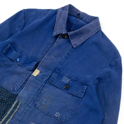 Vintage French 'Japanese Boro' Style Patchwork Herringbone Twill Workwear Jacket - S