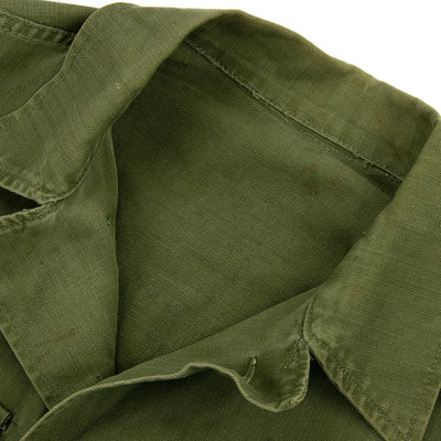Vintage 1940s US Army WWII HBT Stencil Field Military Shirt Olive Green - S Collar