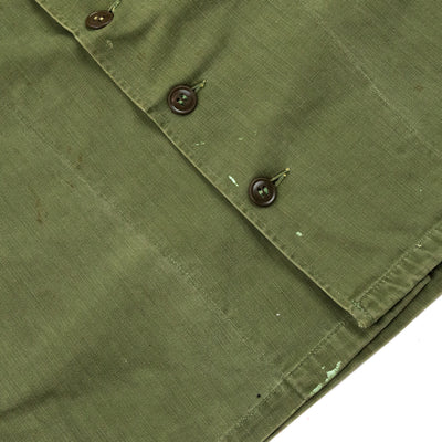 Vintage 1940s US Army WWII HBT Stencil Field Military Shirt Olive Green - S Hem