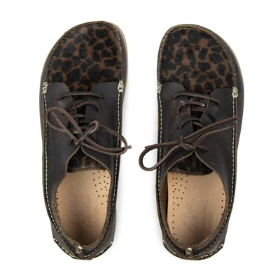 Yogi x Universal Works Finn Shoe Tumbled / Leopard Fur Leather EVA Sole Dark Brown Top