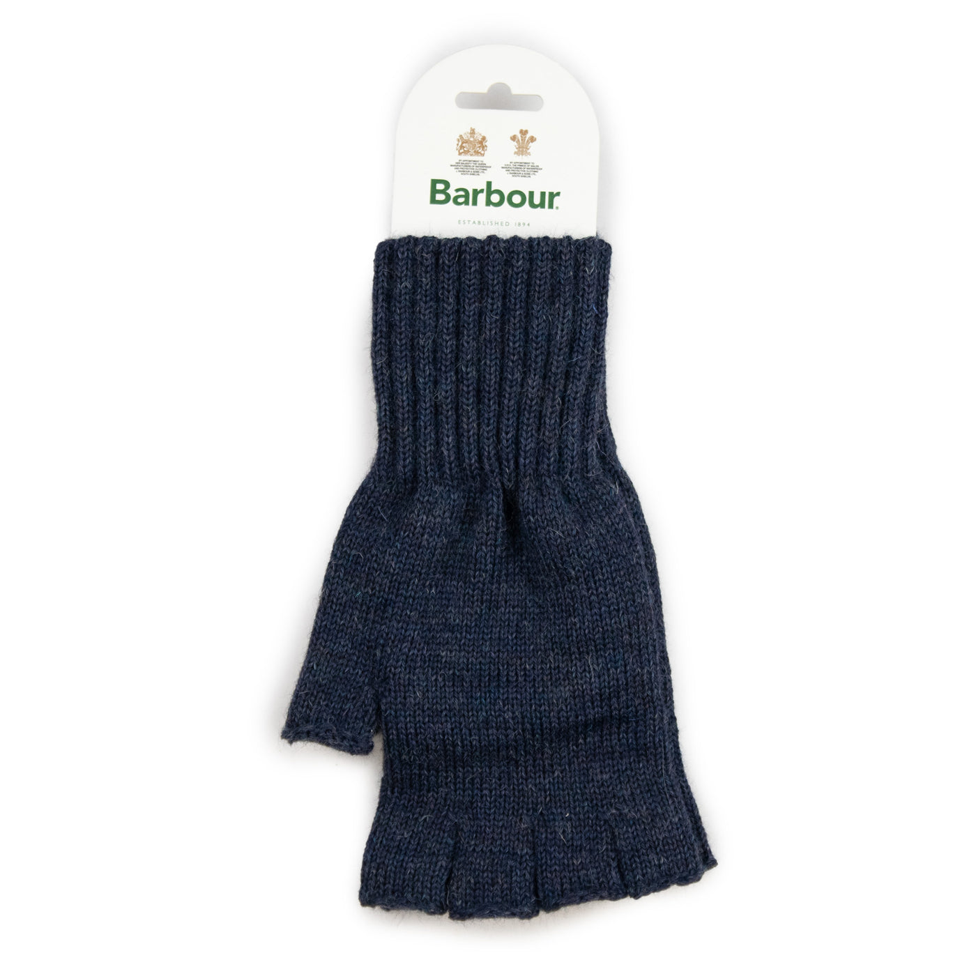 Barbour Fingerless Lambswool Gloves Made in Scotland Navy Blue