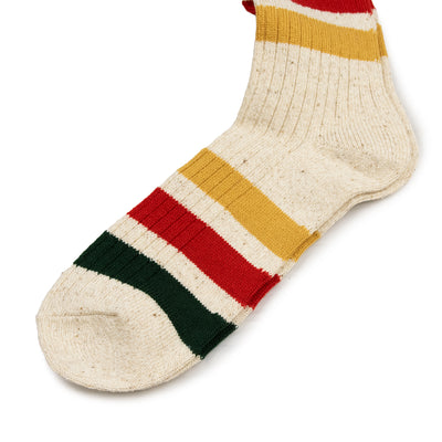 Rototo Park Stripe Crew Socks Ivory Made In Japan Sole