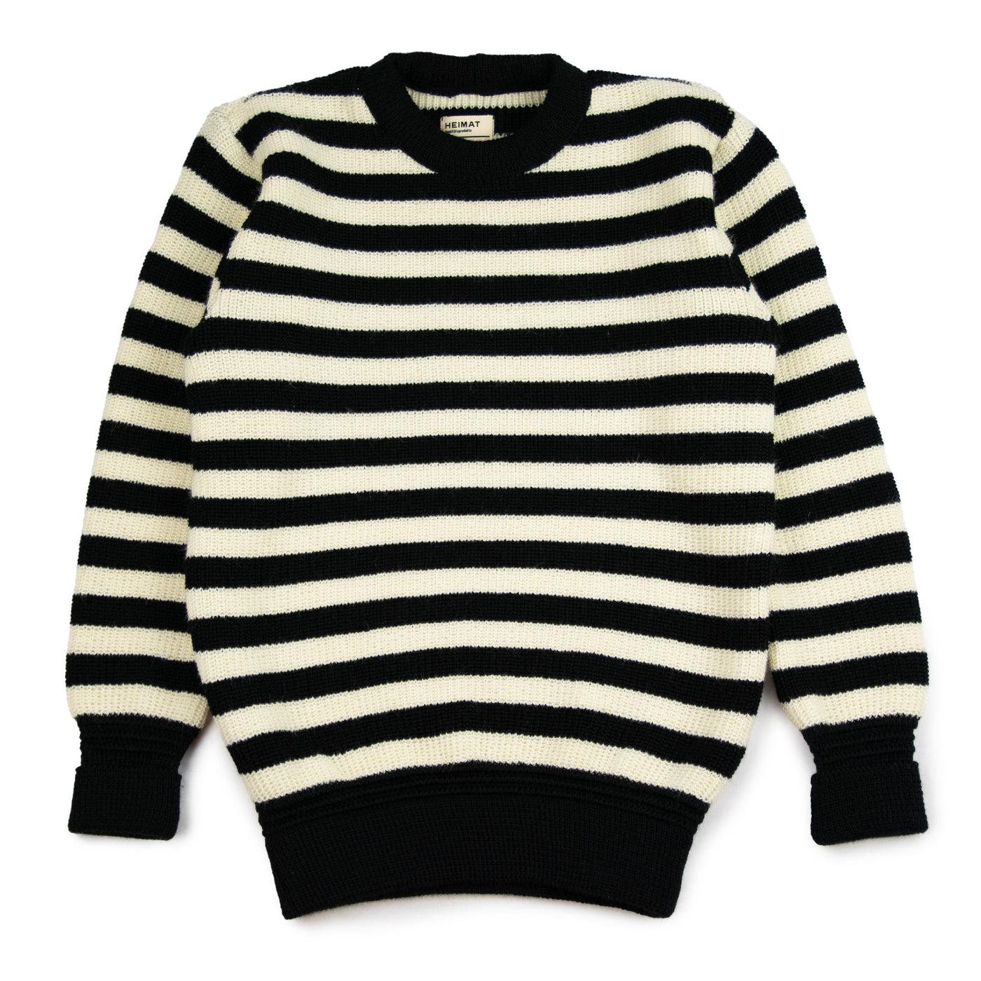 Heimat Signal Stripe Virgin Wool Sweater Jail House Stripe Schwarz Black / Seashell