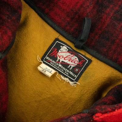 Vintage 50s Hooded Woolrich Woolen Mills Buffalo Plaid Mackinaw Hunting Jacket XL BACK NECK LABEL