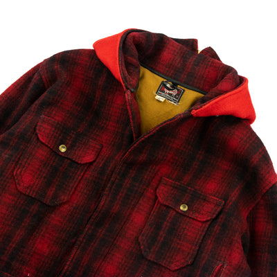 Vintage 50s Hooded Woolrich Woolen Mills Buffalo Plaid Mackinaw Hunting Jacket XL CHEST