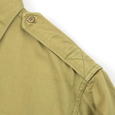Vintage 60s Vietnam War Era US Army Khaki Cotton Twill Military Summer Shirt L  SHOULDER