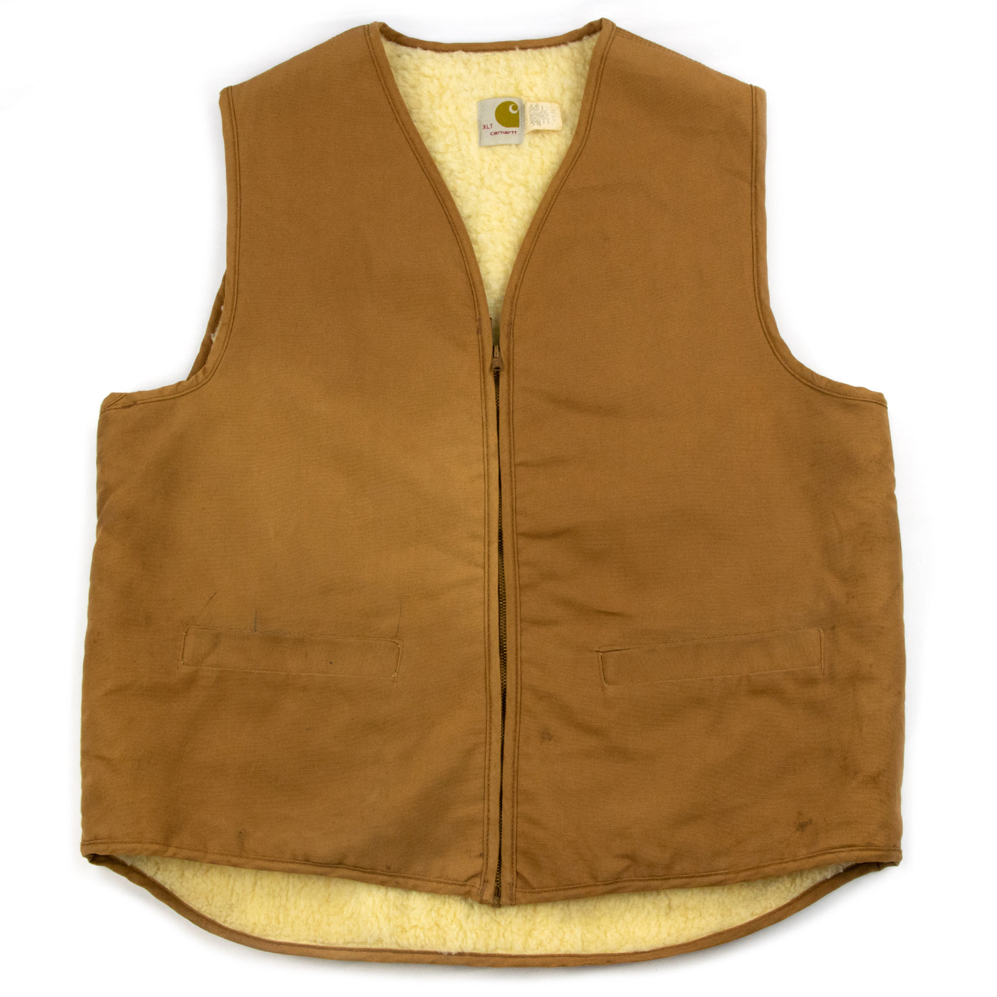 Vintage 70s Carhartt Gilet Duck Canvas Waistcoat Vest Sherpa Lined USA Made XL  FRONT