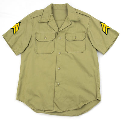 Vintage 70s Vietnam Era US Army Khaki Cotton Twill Military Summer Shirt S/ M FRONT