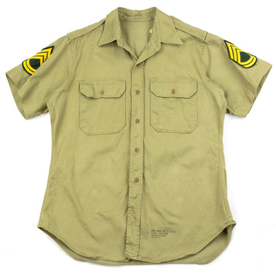 Vintage 60s Vietnam War Era US Army Khaki Cotton Twill Military Summer Shirt M / L FRONT