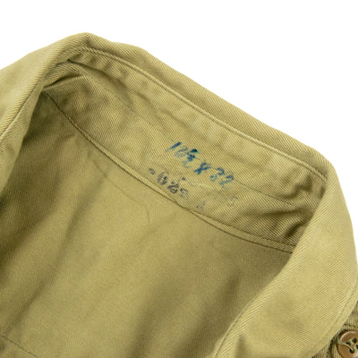 Vintage 60s Vietnam War Era US Army Khaki Cotton Twill Military Summer Shirt L  BACK NECK 