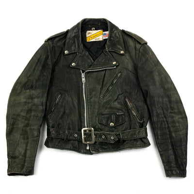 Vintage 80s Schott Perfecto Leather Biker Motorcycle Jacket S / M  Black FRONT 