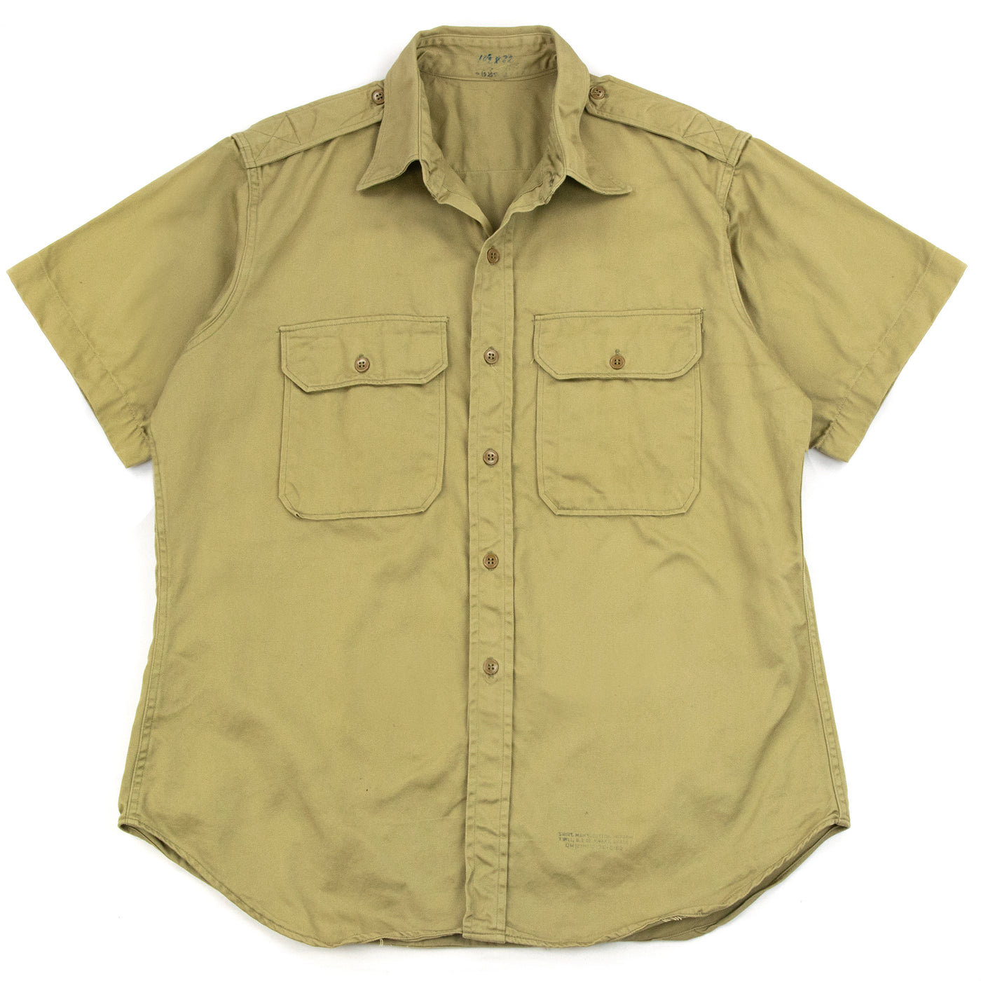 Vintage 60s Vietnam War Era US Army Khaki Cotton Twill Military Summer Shirt L  FRONT
