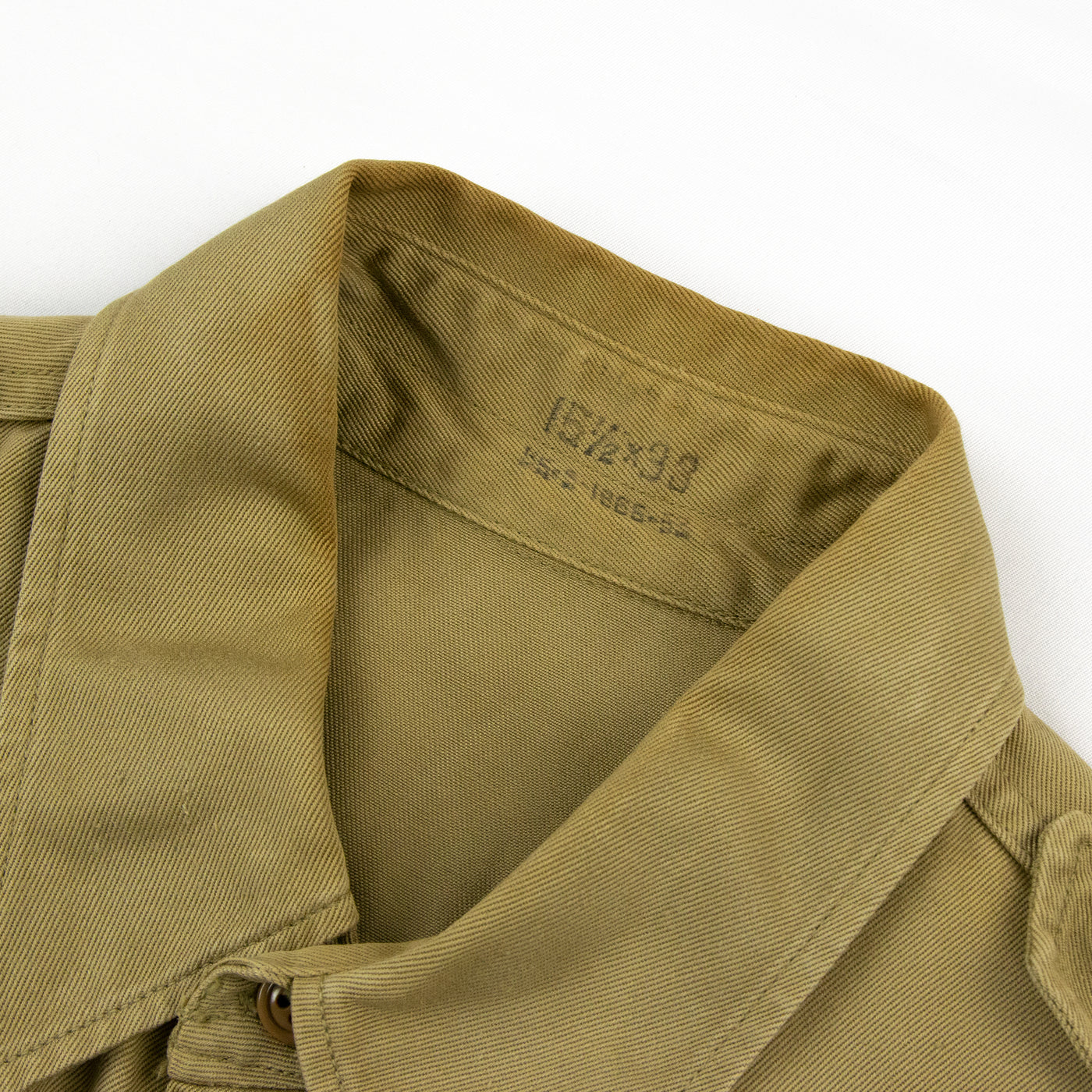 Vintage 50s US Army Khaki Cotton Twill Military Field Long Sleeve Shirt M  COLLAR