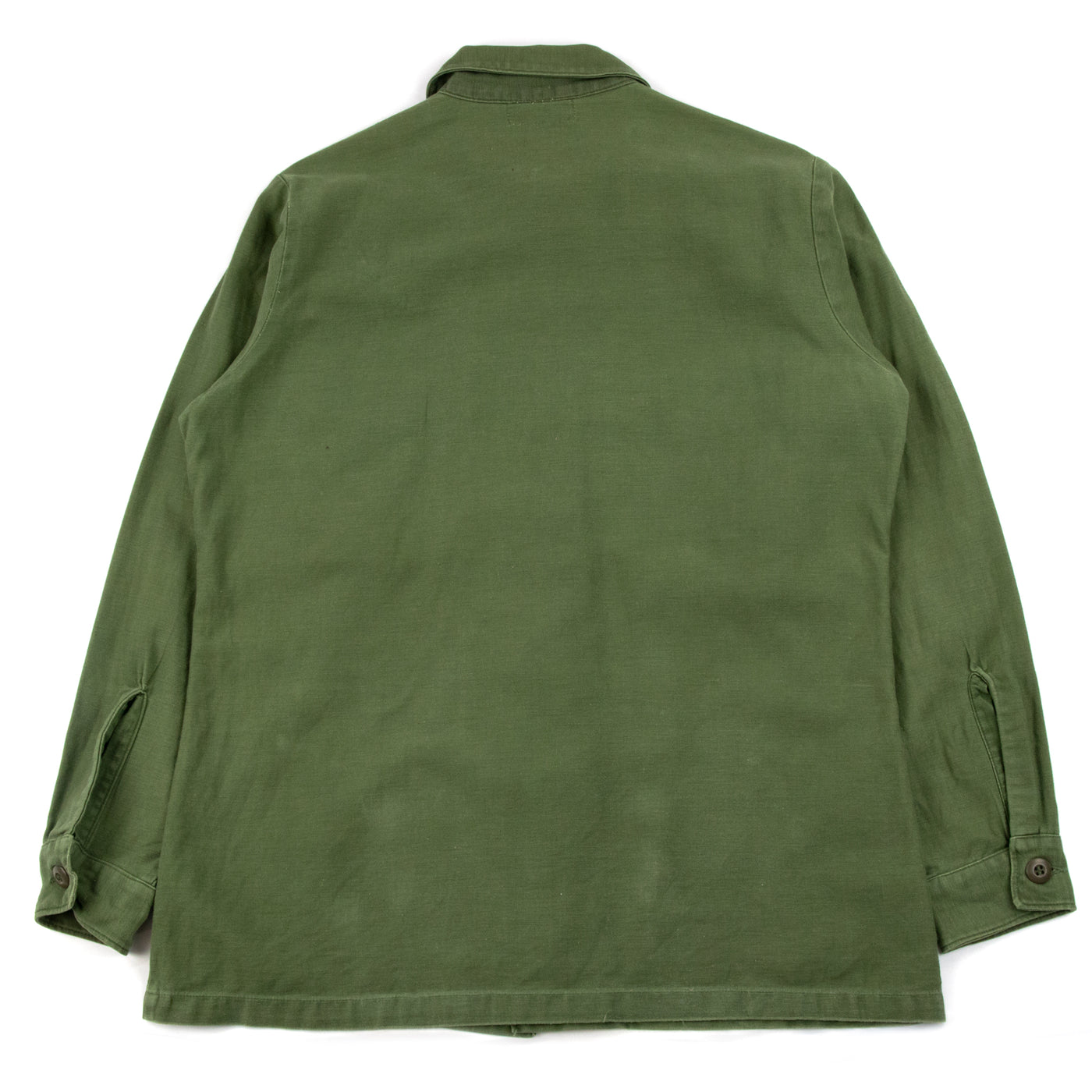 Vintage 60s USMC Vietnam Era Man's Cotton Sateen Army Green 107 Military Shirt S / M BACK