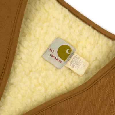 Vintage 70s Carhartt Gilet Duck Canvas Waistcoat Vest Sherpa Lined USA Made XL  BACK NECK LABEL