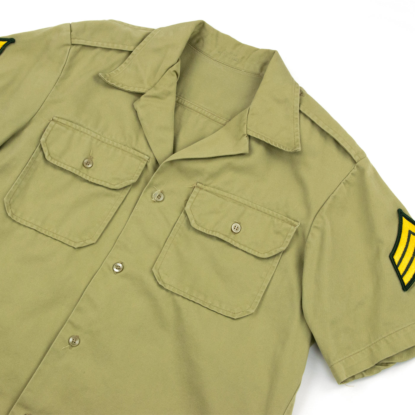 Vintage 70s Vietnam Era US Army Khaki Cotton Twill Military Summer Shirt S/ M CHEST