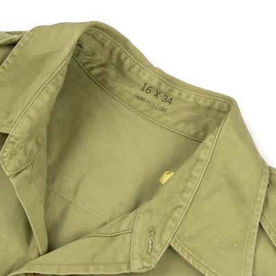 Vintage 60s Vietnam War Era US Army Khaki Cotton Twill Military Summer Shirt M / L BACK NECK LABEL