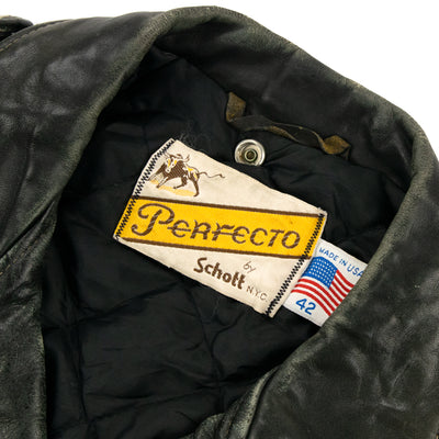 Vintage 80s Schott Perfecto Leather Biker Motorcycle Jacket S / M  Black BACK NECK LABEL