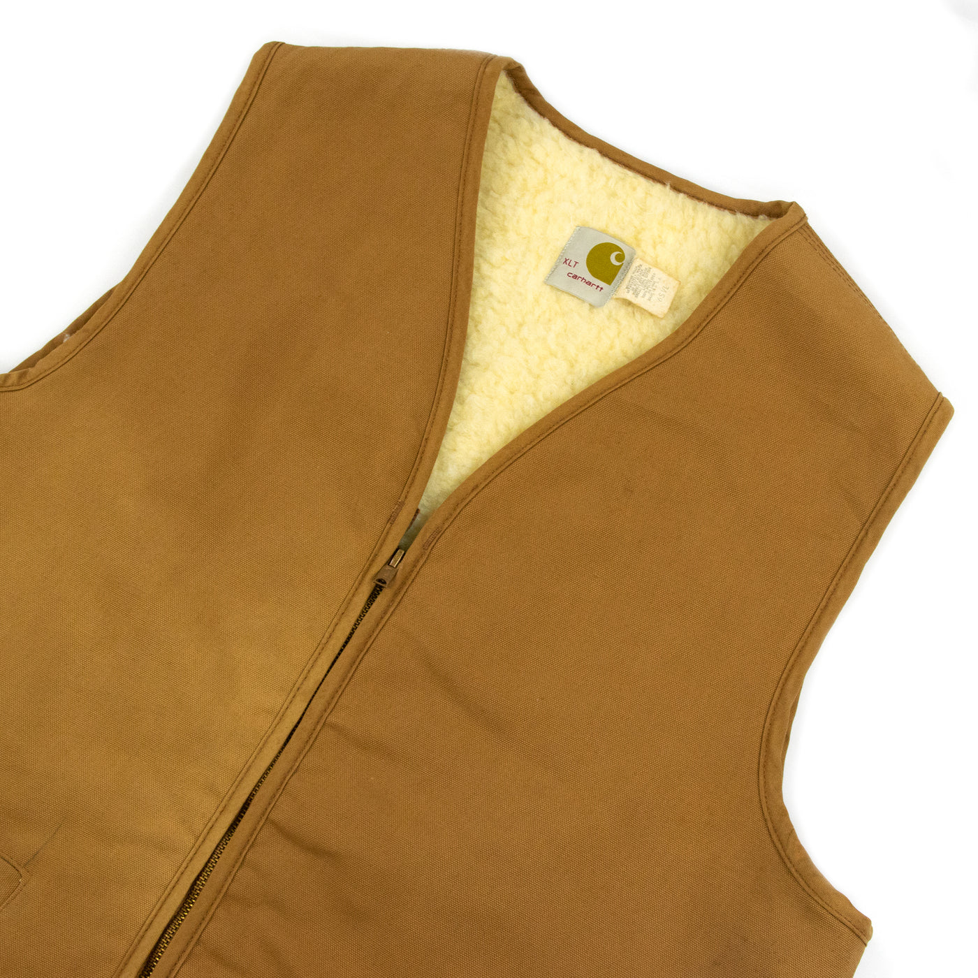 Vintage 70s Carhartt Gilet Duck Canvas Waistcoat Vest Sherpa Lined USA Made XL  BACK NECK LABEL 
