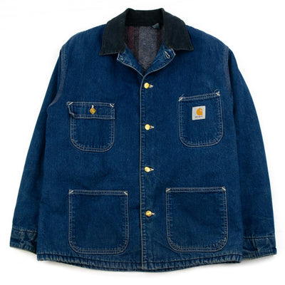 Vintage Carhartt Blanket Lined Blue Denim Worker Chore Jacket M Boxy FRONT