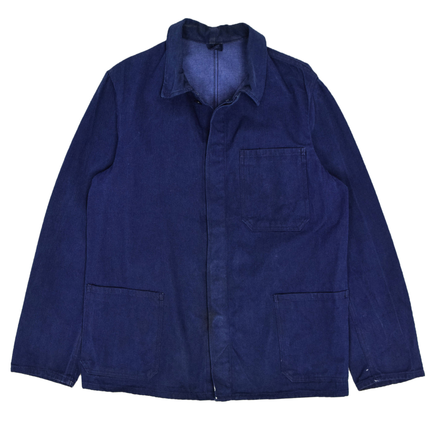 Vintage Indigo Blue French Style Denim Cotton Worker Chore Jacket M front