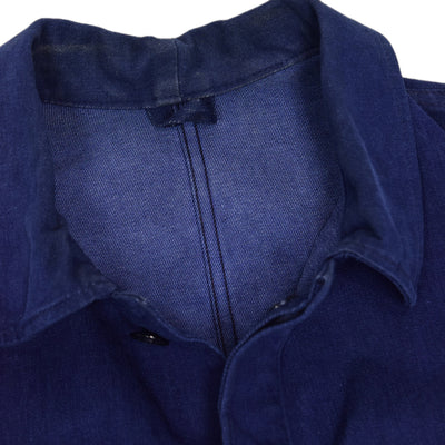 Vintage Indigo Blue French Style Denim Cotton Worker Chore Jacket M collar