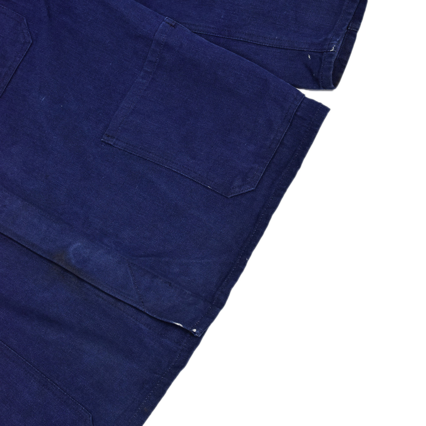 Vintage Indigo Blue French Style Denim Cotton Worker Chore Jacket M hem