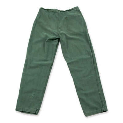 Vintage 70s Distressed Swedish Military Field Trousers Worker Style Green 30 W BACK