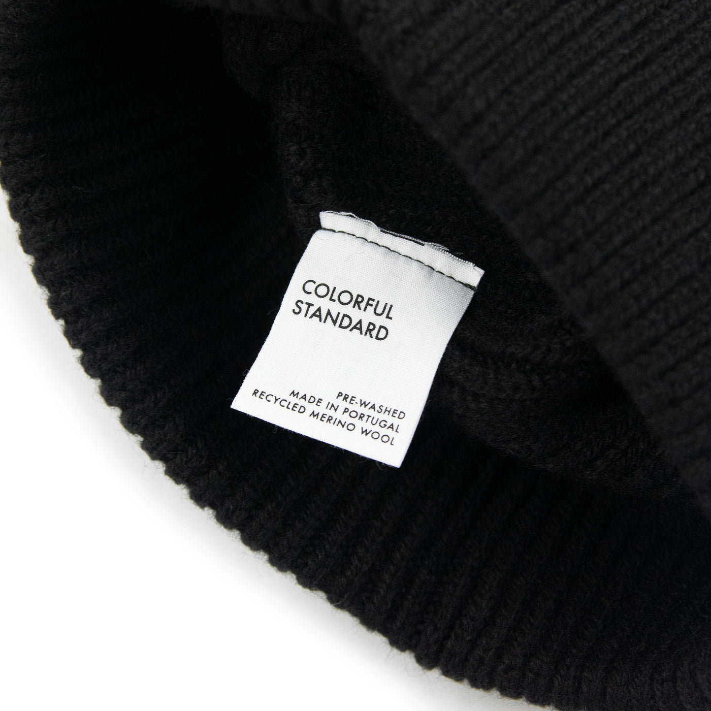Colorful Standard Merino Wool Unisex Beanie Hat Deep Black LABEL