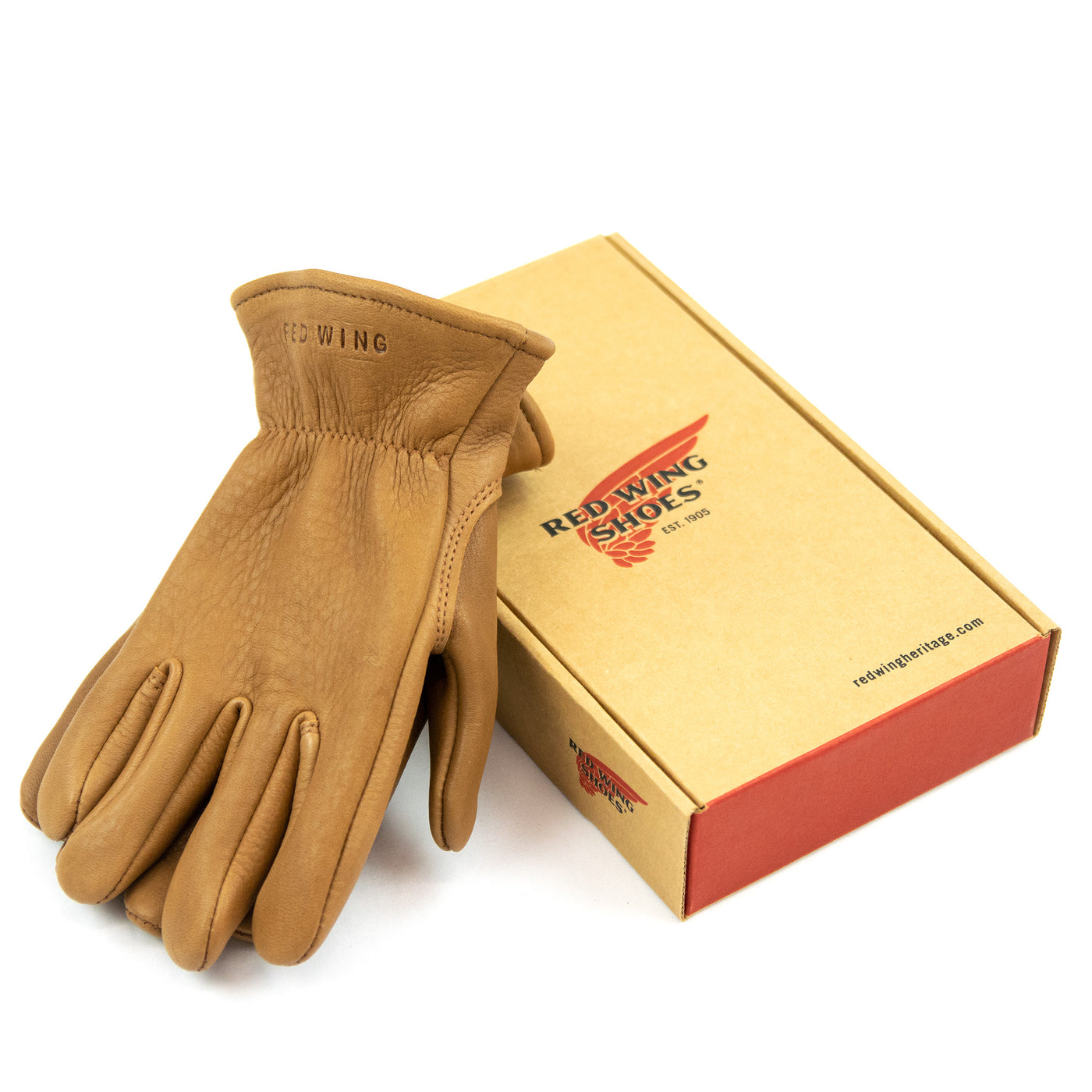 Red Wing Lined Buckskin Leather Gloves Nutmeg Made in USA Box