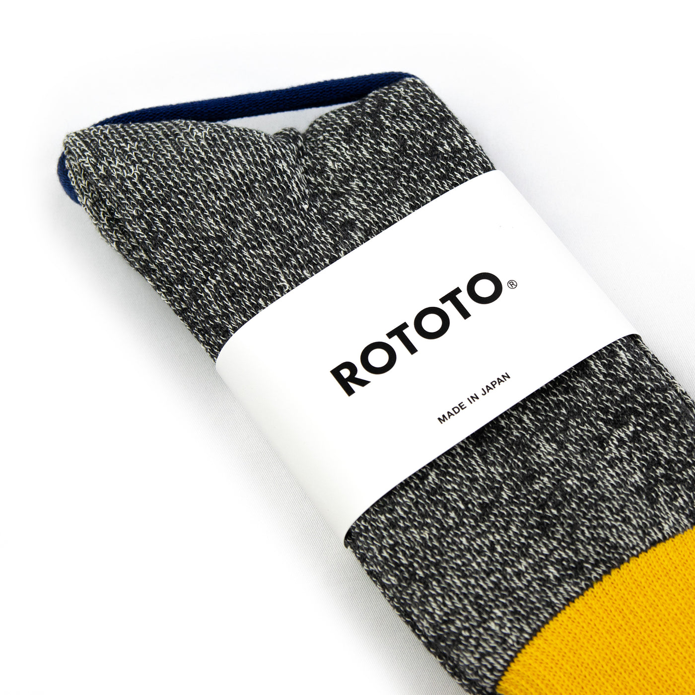 Rototo Double Face Crew Socks Silk Yellow / Charcoal Logo