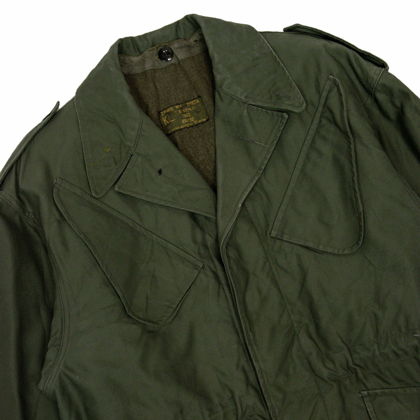 Vintage 80s Seyntex Green Dutch Army Cotton Military Field Jacket Small FRONT DETAIL