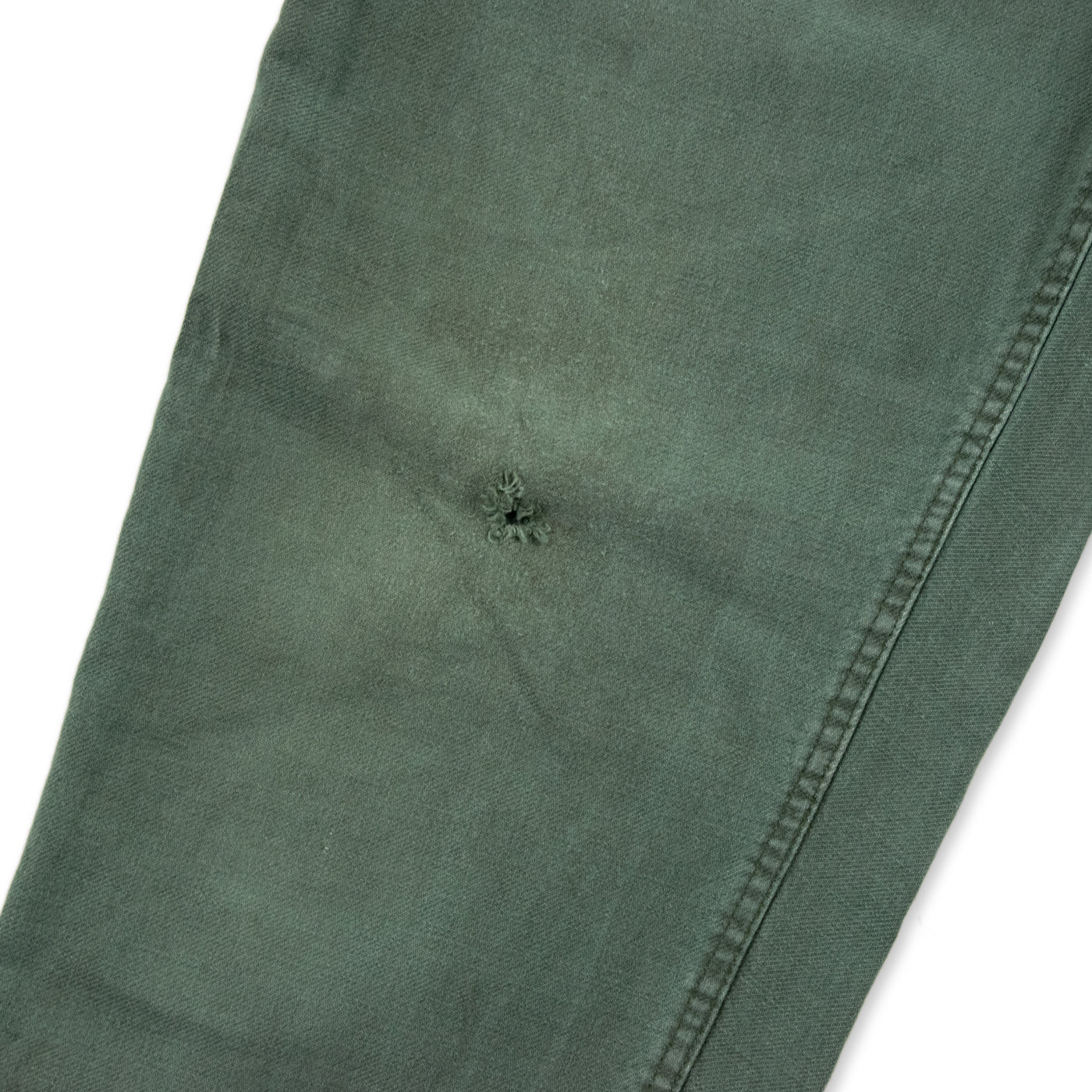 Vintage 70s Distressed Swedish Military Field Trousers Worker Style Green 30 W HOLE ON LEG