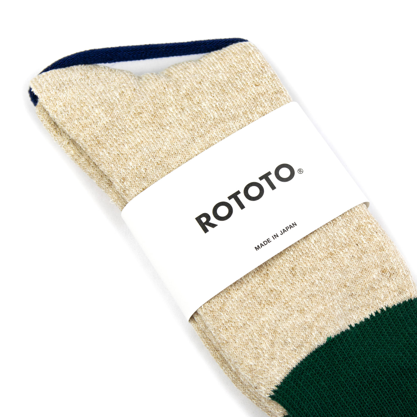 Rototo Double Face Crew Socks Silk Green / Beige Logo