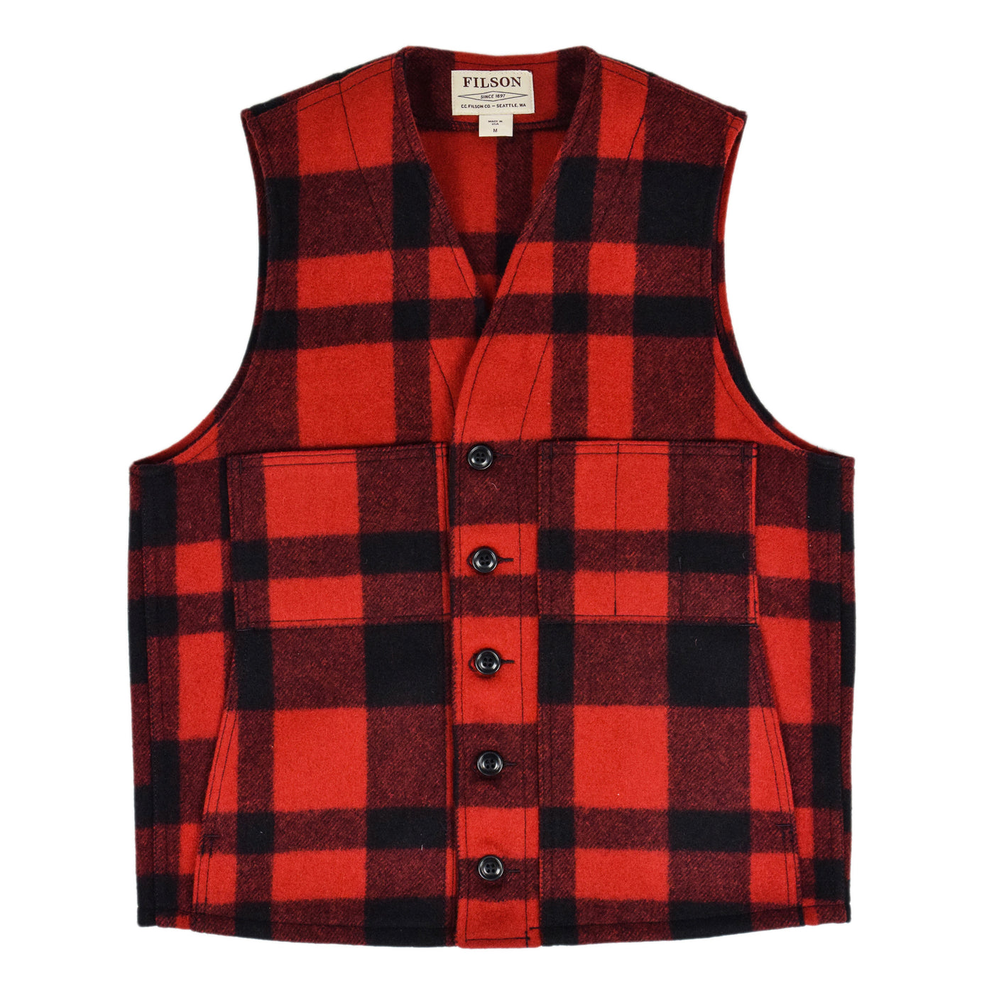 Filson Mackinaw Wool Vest Red Black Front