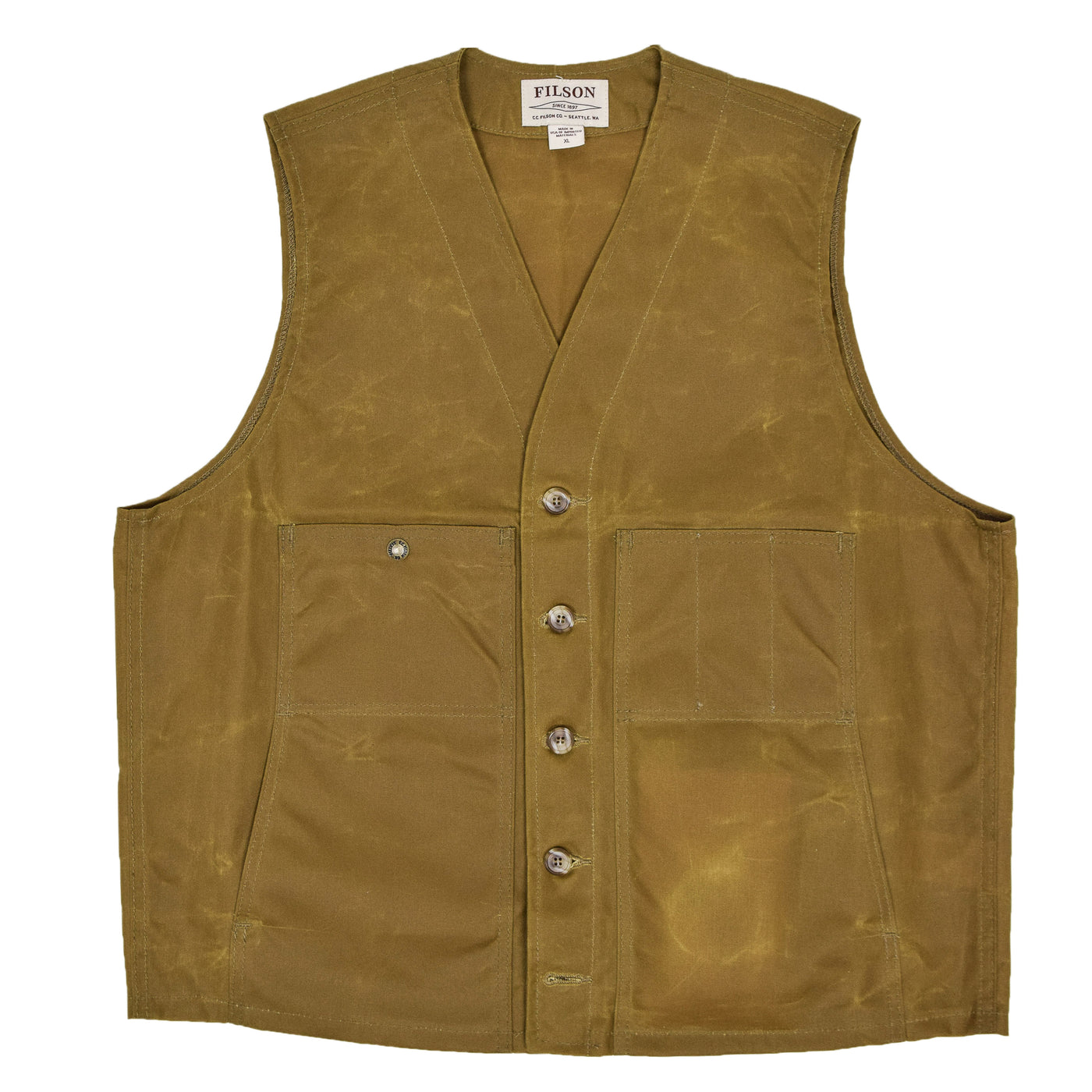 Filson Oil Tin Cloth Vest Wax Cotton Dark Tan front