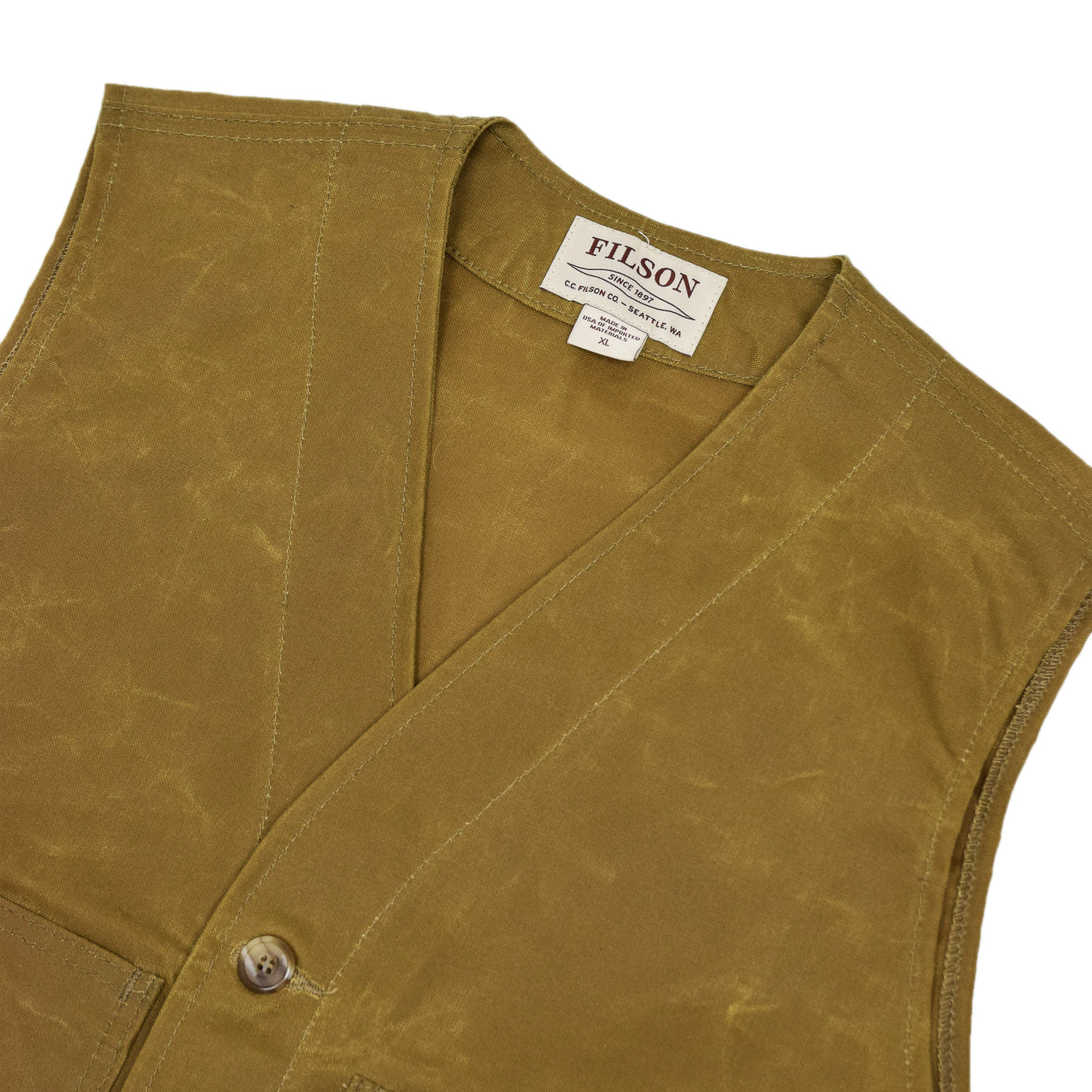 Filson Oil Tin Cloth Vest Wax Cotton Dark Tan chest