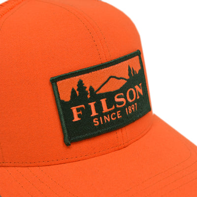Filson Logger Mesh Cap Blaze Orange front detail