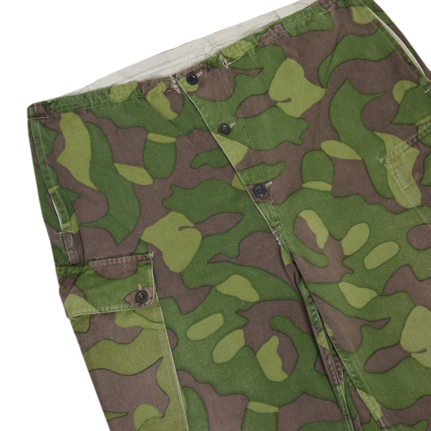 Vintage Military Finnish M62 Army Camo Mountain Field Trousers 34-36 W FRONT DETAIL